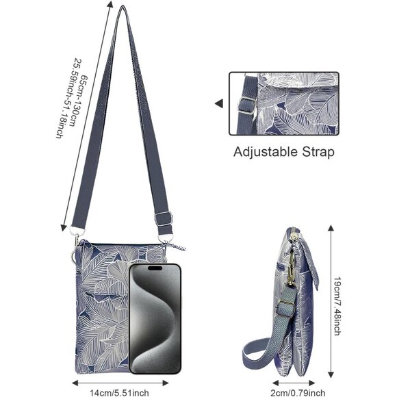 Women's Blue Cotton Handmade Cute Canvas Cross Body Bags Phone Purse - Picture 3 of 9